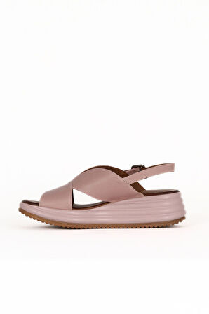 Bueno Shoes Gül Kurusu Deri Kadın Dolgu Topuklu Sandalet 01we3202