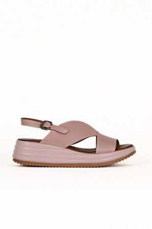 Bueno Shoes Gül Kurusu Deri Kadın Dolgu Topuklu Sandalet 01we3202