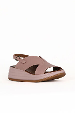 Bueno Shoes Gül Kurusu Deri Kadın Dolgu Topuklu Sandalet 01we3202