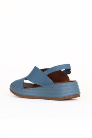 Bueno Shoes Mavi Deri Kadın Dolgu Topuklu Sandalet 01we3202