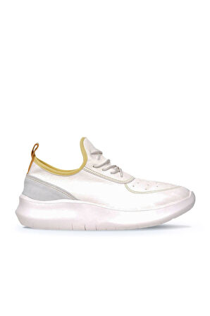 Bueno Shoes Beyaz Sarı Deri Kadın Dolgu Topuklu Spor Ayakkabı 01wq10204