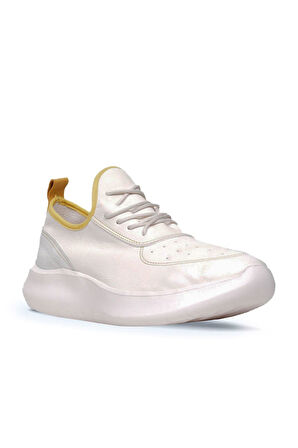 Bueno Shoes Beyaz Sarı Deri Kadın Dolgu Topuklu Spor Ayakkabı 01wq10204