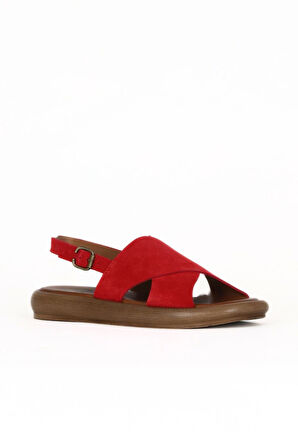 Bueno Shoes Kırmızı Alf Süet Kadın Düz Sandalet 01we3103