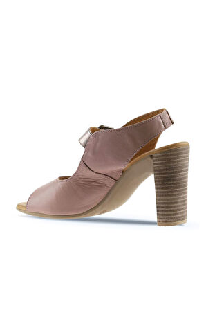 Bueno Shoes Gül Kurusu Vizon Deri Kadın Topuklu Sandalet 01wn4108