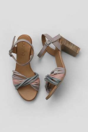 Bueno Shoes Mavi Deri Kadın Topuklu Sandalet 01wn4302