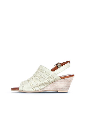 Bueno Shoes Haki Deri Kadın Dolgu Topuklu Sandalet 01wq7907