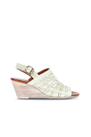 Bueno Shoes Haki Deri Kadın Dolgu Topuklu Sandalet 01wq7907