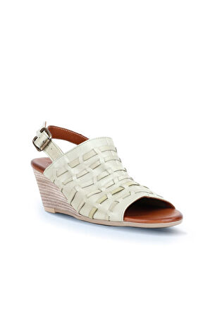Bueno Shoes Haki Deri Kadın Dolgu Topuklu Sandalet 01wq7907