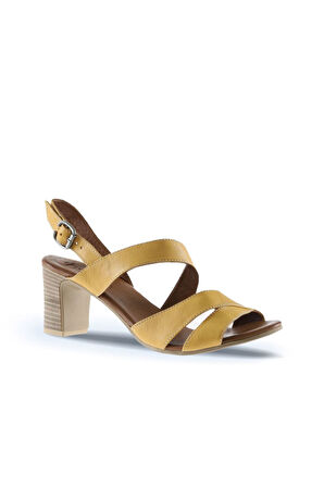 Bueno Shoes Sarı Deri Kadın Topuklu Sandalet 01wq8503