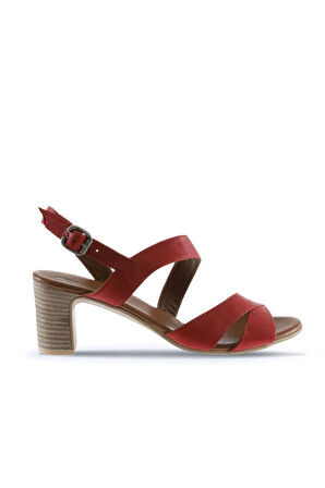 Bueno Shoes Kırmızı Deri Kadın Topuklu Sandalet 01wq8503