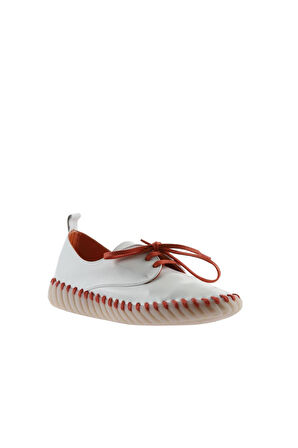 Bueno Shoes Beyaz Turuncu Deri Kadın Düz Ayakkabı 01wq0200
