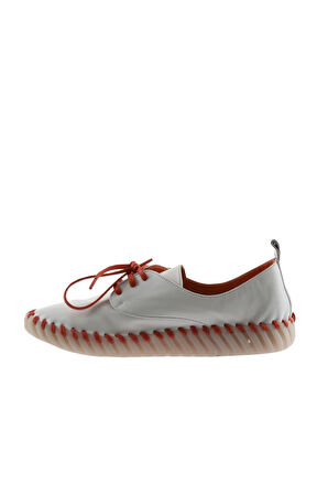 Bueno Shoes Beyaz Turuncu Deri Kadın Düz Ayakkabı 01wq0200