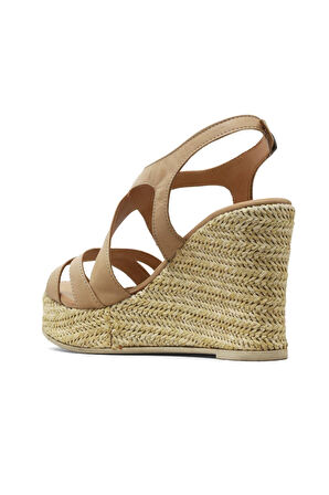 Bueno Shoes Bej Deri Kadın Dolgu Topuklu Sandalet 01wq7300