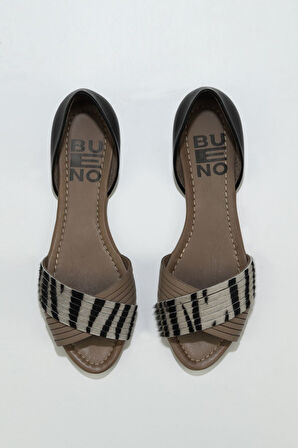 Bueno Shoes Gri Siyah Deri Kadın Sandalet 01wj2122
