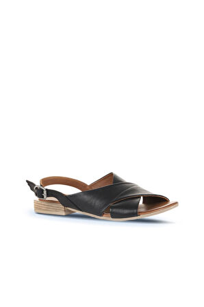 Bueno Shoes Siyah Khv-bej Deri Kadın Düz Sandalet 01wq5618