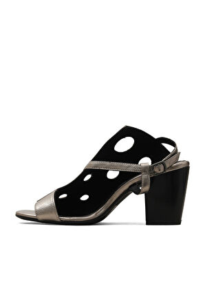 Bueno Shoes Gri Siyah Deri Kadın Topuklu Sandalet 01wl3704