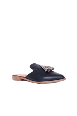 Bueno Shoes Siyah Vizon Deri Kadın Düz Terlik 01wn0111
