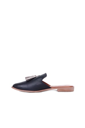 Bueno Shoes Siyah Vizon Deri Kadın Düz Terlik 01wn0111