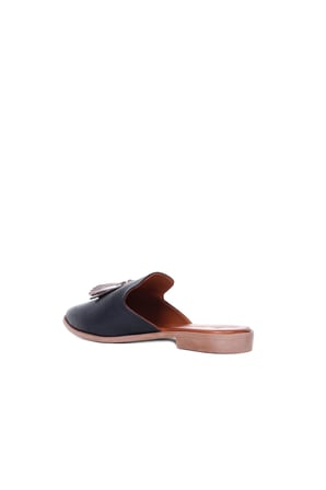 Bueno Shoes Siyah Vizon Deri Kadın Düz Terlik 01wn0111