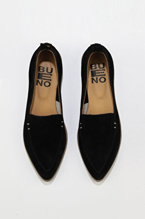 Bueno Shoes Siyah Süet Kadın Düz Babet 01wn0128