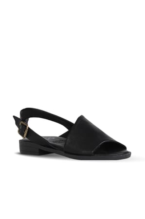 Bueno Shoes Siyah Deri Kadın Düz Sandalet 01we2804