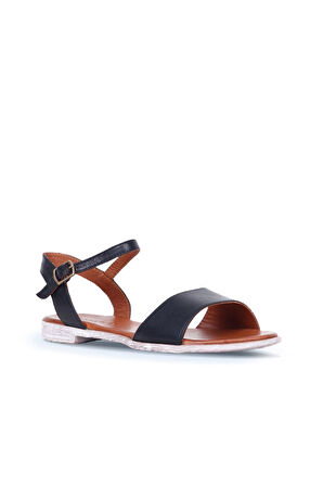 Bueno Shoes Siyah Deri Kadın Düz Sandalet 01wn5003