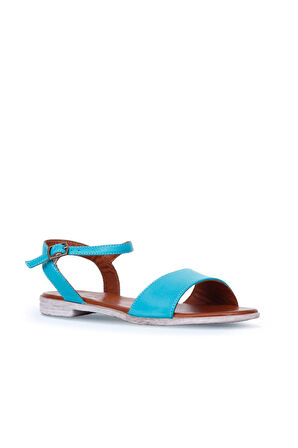 Bueno Shoes Turkuaz Deri Kadın Düz Sandalet 01wn5003