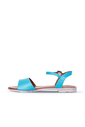 Bueno Shoes Turkuaz Deri Kadın Düz Sandalet 01wn5003