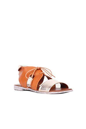 Bueno Shoes Altın Taba Deri Kadın Sandalet 01wq2000