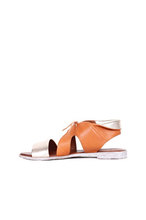Bueno Shoes Altın Taba Deri Kadın Sandalet 01wq2000