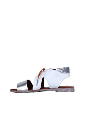 Bueno Shoes Gümüş Beyaz Deri Kadın Sandalet 01wq2000