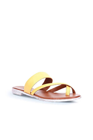 Bueno Shoes Sarı Deri Kadın Parmak Arası Terlik 01wq2012