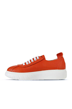Bueno Shoes Turuncu Deri Kadın Dolgu Topuklu Ayakkabı 01wq4904