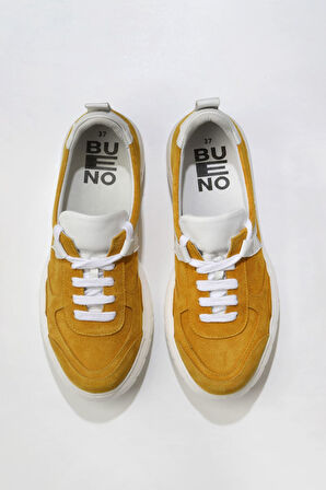 Bueno Shoes Sarı Beyaz Deri Kadın Dolgu Topuklu Ayakkabı 01wq4906