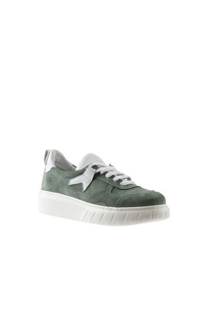 Bueno Shoes Haki Beyaz Deri Kadın Dolgu Topuklu Ayakkabı 01wq4906