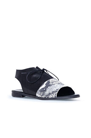 Bueno Shoes Siyah Yılan Deri Kadın Sandalet 01ws2510