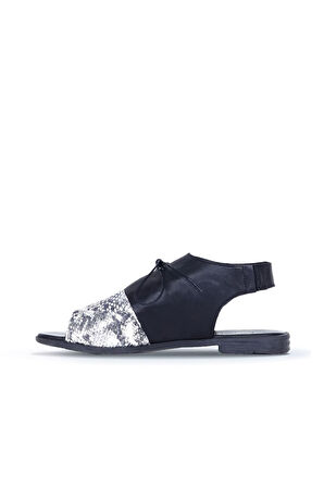 Bueno Shoes Siyah Yılan Deri Kadın Sandalet 01ws2510