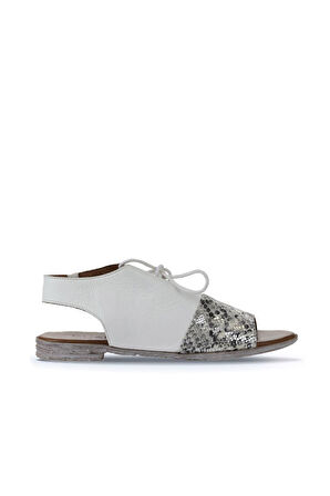 Bueno Shoes Beyaz Yılan Deri Kadın Sandalet 01ws2510