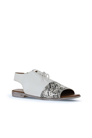 Bueno Shoes Beyaz Yılan Deri Kadın Sandalet 01ws2510