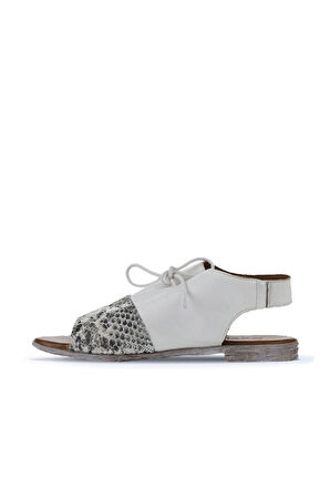 Bueno Shoes Beyaz Yılan Deri Kadın Sandalet 01ws2510