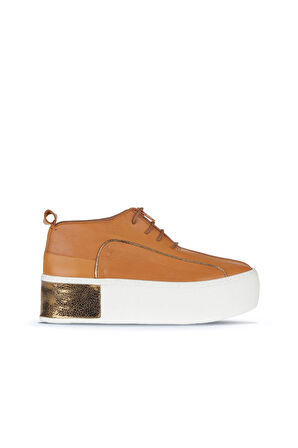 Bueno Shoes Taba Deri Kadın Dolgu Topuklu Ayakkabı 01ws7001