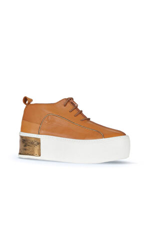 Bueno Shoes Taba Deri Kadın Dolgu Topuklu Ayakkabı 01ws7001