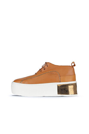 Bueno Shoes Taba Deri Kadın Dolgu Topuklu Ayakkabı 01ws7001