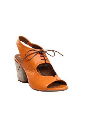 Bueno Shoes Turuncu Deri Kadın Topuklu Sandalet 01wn0100