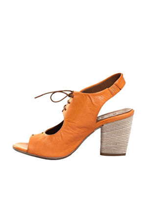 Bueno Shoes Turuncu Deri Kadın Topuklu Sandalet 01wn0100