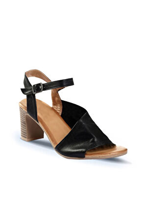 Bueno Shoes Siyah Deri Kadın Topuklu Sandalet 01wn1519