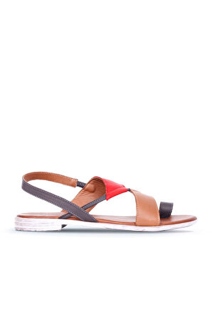 Bueno Shoes Taba Kırmızı Deri Kadın Parmak Arası Sandalet 01ws2513