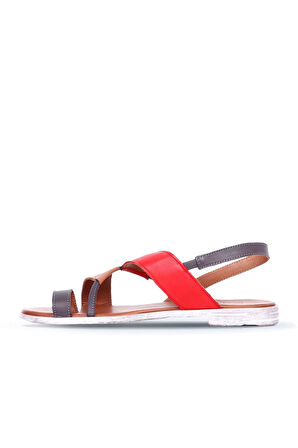 Bueno Shoes Taba Kırmızı Deri Kadın Parmak Arası Sandalet 01ws2513