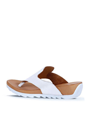 Bueno Shoes Beyaz Deri Kadın Parmak Arası Terlik 01we0604