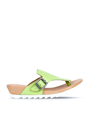 Bueno Shoes Yeşil Deri Kadın Parmak Arası Terlik 01we0604